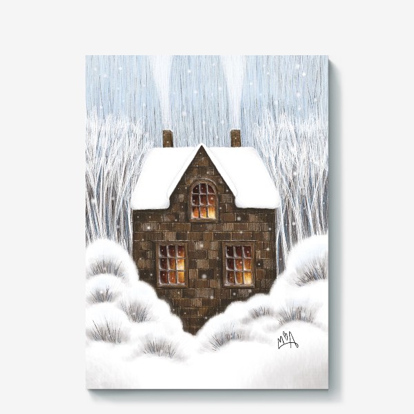 Холст &laquo;Уютный зимний дом рождество новый год снегопад&raquo;