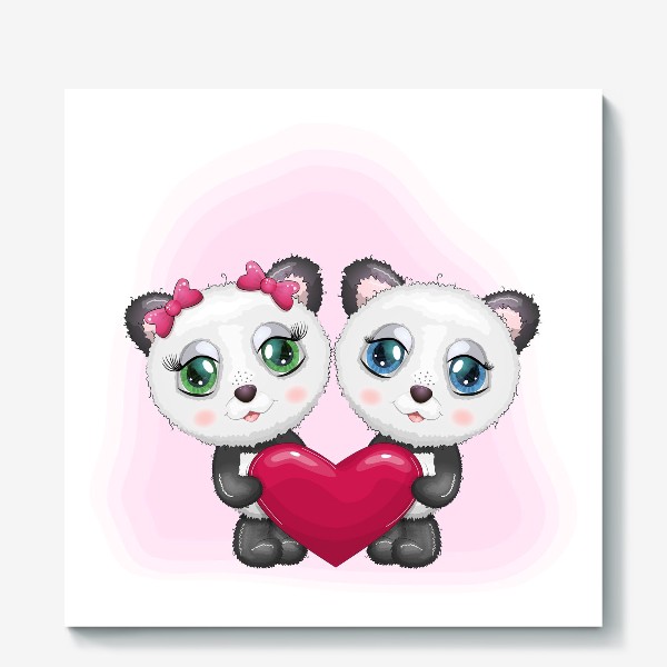 Холст «Влюбленные панды с сердечком, 14 февраля»
