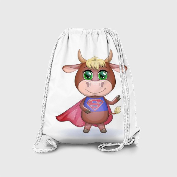 Рюкзак «Бык, символ 2021 года, бык-супер герой спешит на помощь 2»