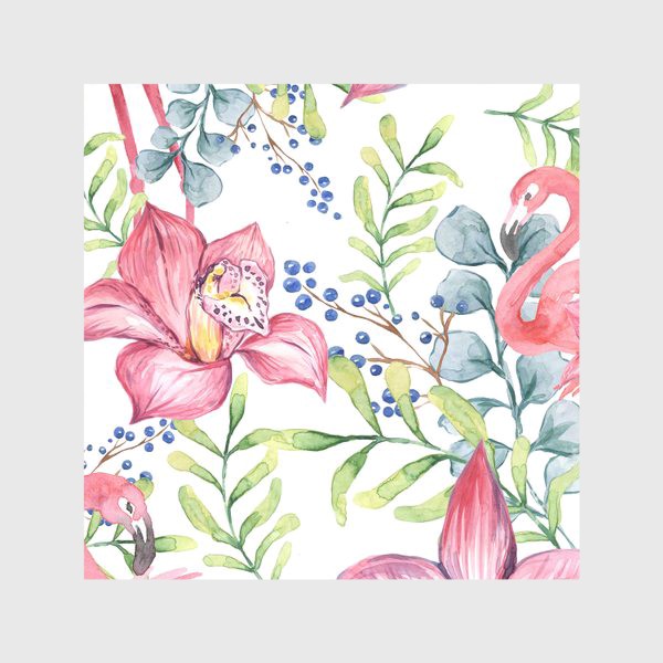 Скатерть «Орхидея Фламинго паттерн цветы птицы»