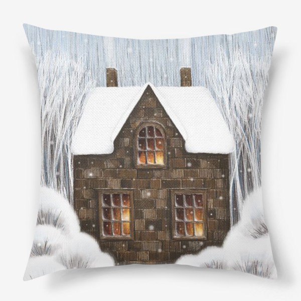 Подушка «Уютный зимний дом рождество новый год снегопад»