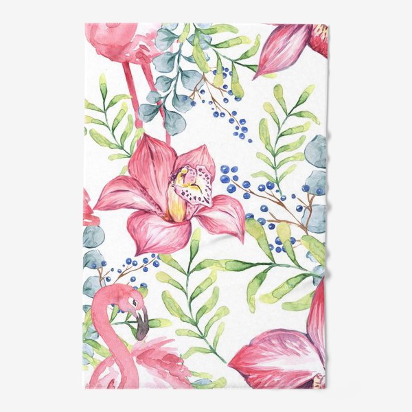 Полотенце «Орхидея Фламинго паттерн цветы птицы»