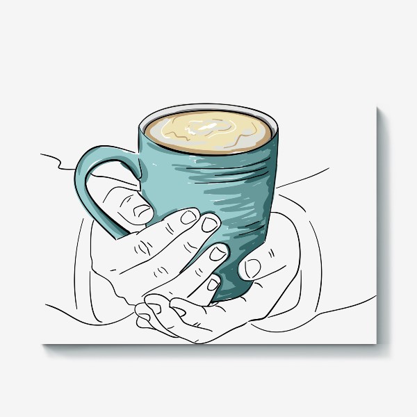 Холст «Чашка кофе, какао, чая в руках. Горячий напиток в кружке согревает душу»
