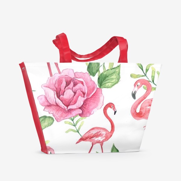 Пляжная сумка &laquo;Паттерн Флмаинго Пион Цветы и птицы&raquo;