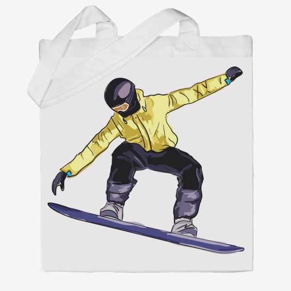 Сумка хб «Сноубордист в полете. Спортсмен катается на доске для сноуборда»