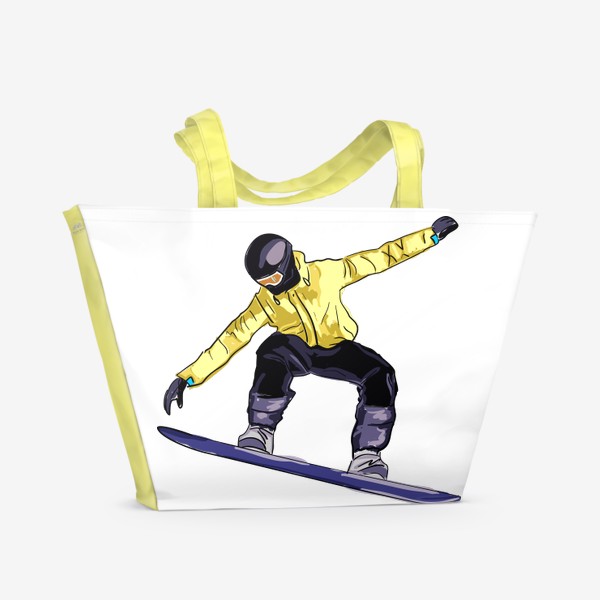 Пляжная сумка «Сноубордист в полете. Спортсмен катается на доске для сноуборда»