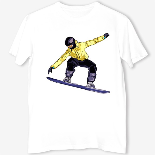Футболка «Сноубордист в полете. Спортсмен катается на доске для сноуборда»