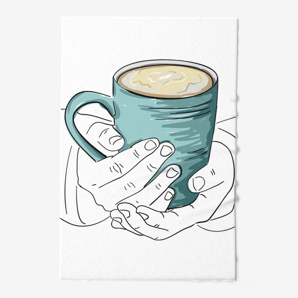 Полотенце &laquo;Чашка кофе, какао, чая в руках. Горячий напиток в кружке согревает душу&raquo;