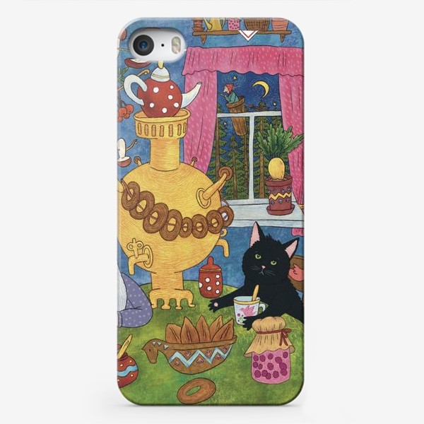 Чехол iPhone «У самовара добрый домовой и черный кот»
