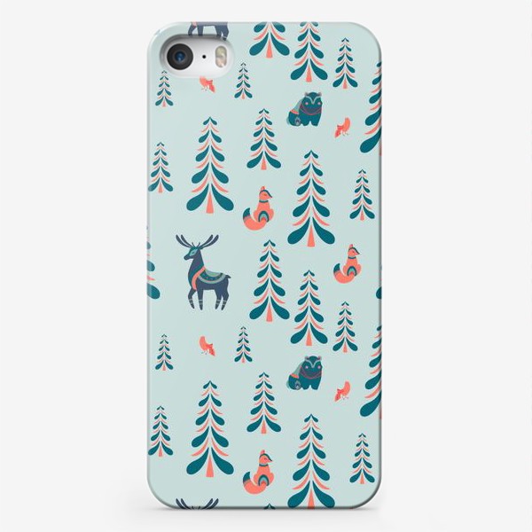Чехол iPhone «Паттерн скандинавский дизайн, лесные обитатели»