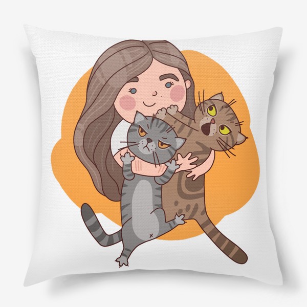 Подушка «девочка с котиками»