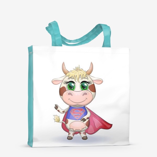 Сумка-шоппер «Бык, символ 2021 года, корова супер-герой спешит на помощь»
