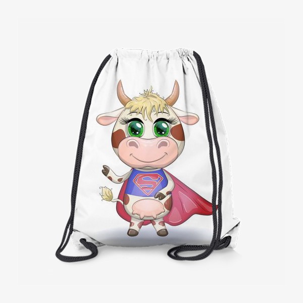 Рюкзак «Бык, символ 2021 года, корова супер-герой спешит на помощь»