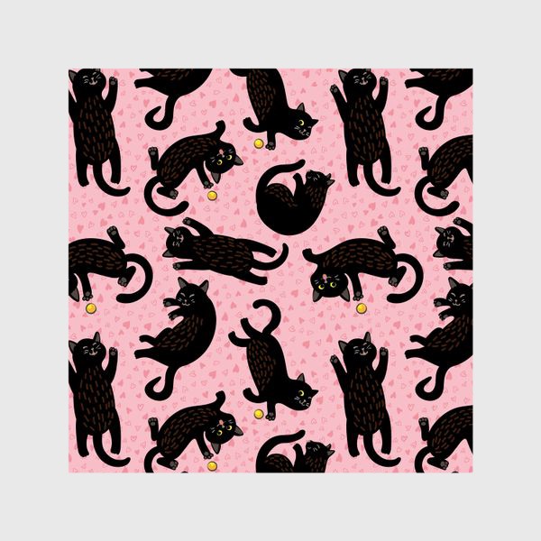 Шторы «Игривый чёрный котенок на розовом фоне»