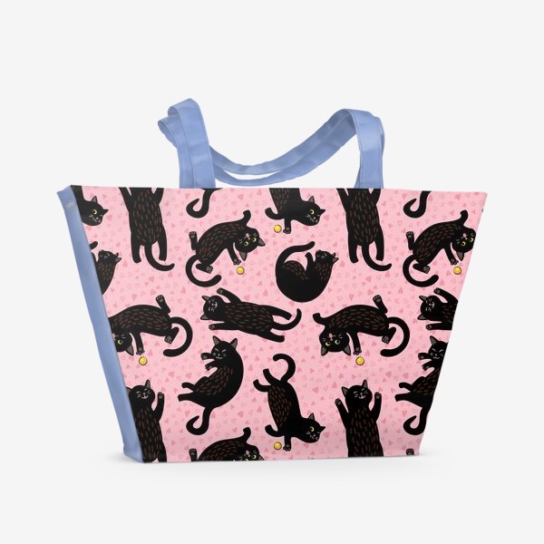 Пляжная сумка «Игривый чёрный котенок на розовом фоне»