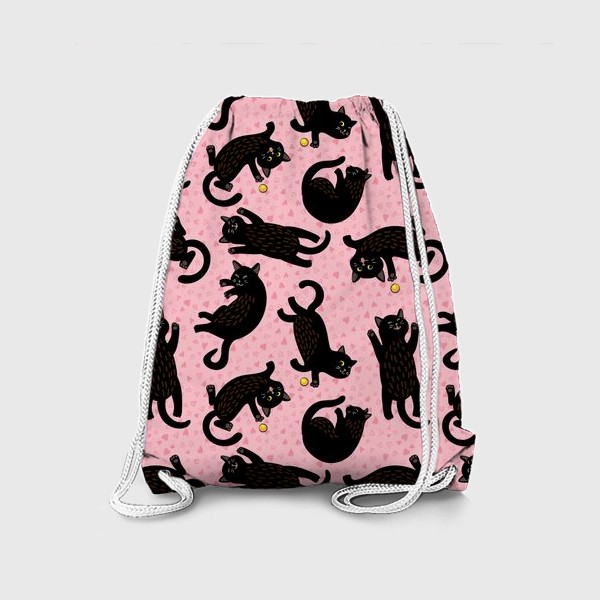 Рюкзак «Игривый чёрный котенок на розовом фоне»