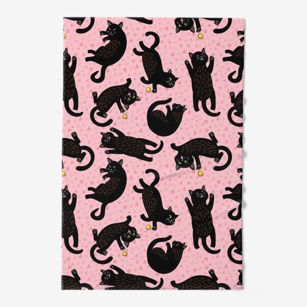 Полотенце «Игривый чёрный котенок на розовом фоне»