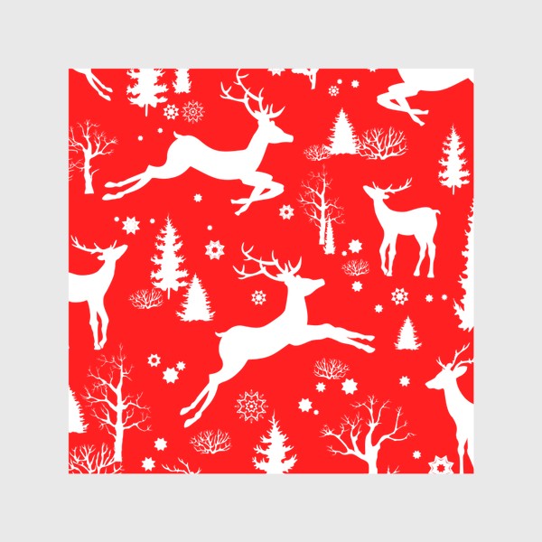 Скатерть &laquo;Рождественский лес с оленями на красном фоне&raquo;