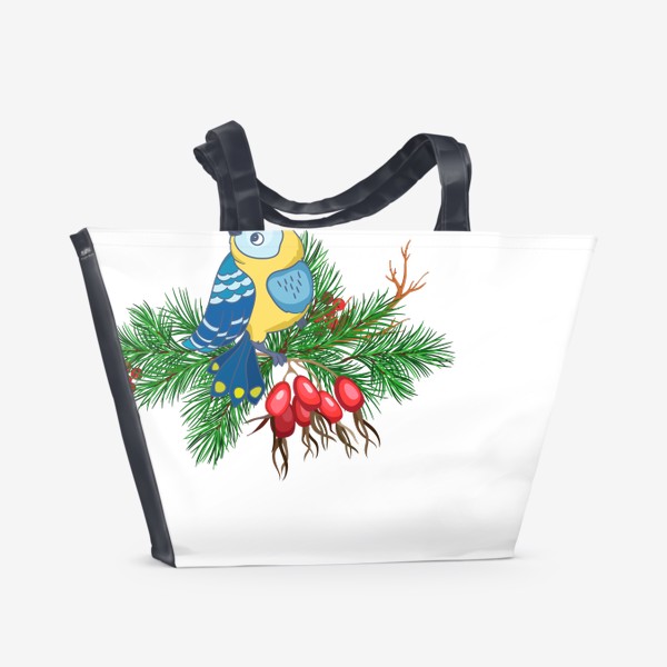 Пляжная сумка «Синица на еловой ветке»