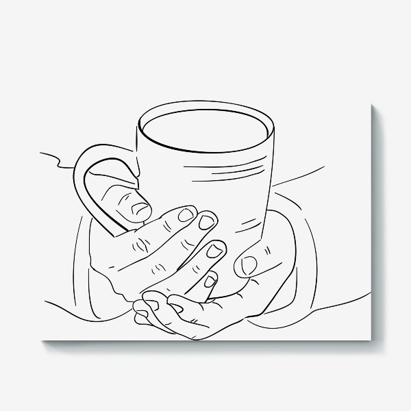 Холст «Чашка горячего кофе, чая или какао согревает руки. Черно-белый скетч»