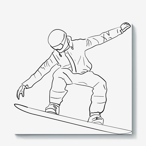 Холст &laquo;Сноубордист в полете. Спортсмен на сноуборде. Черно-белый скетч&raquo;