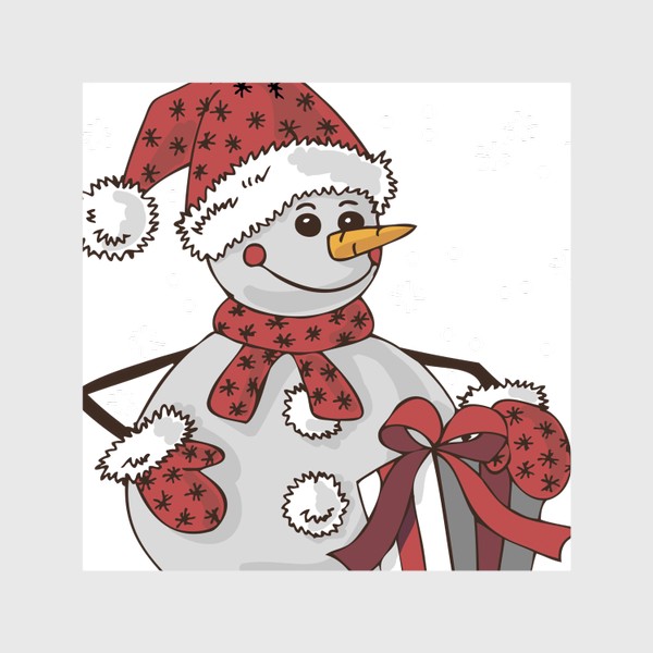 Шторы «Снеговик и подарок иллюстрация»