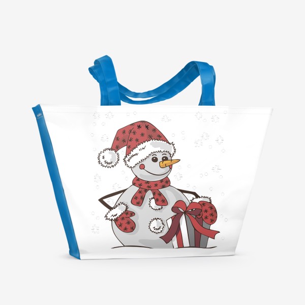 Пляжная сумка «Снеговик и подарок иллюстрация»