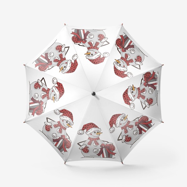 Зонт «Снеговик и подарок иллюстрация»