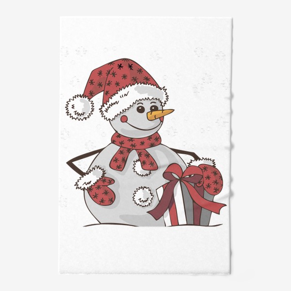 Полотенце «Снеговик и подарок иллюстрация»