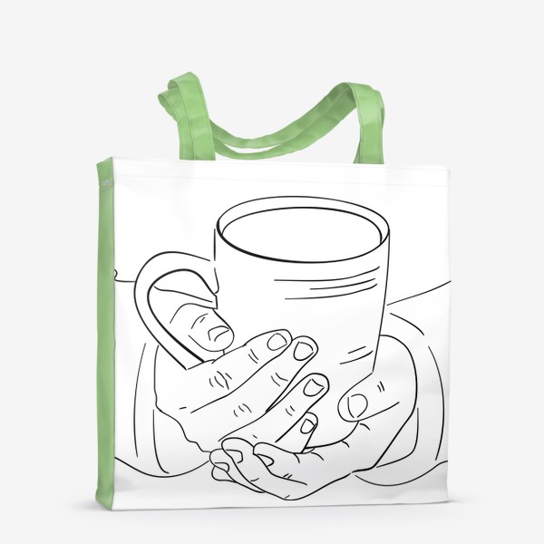 Сумка-шоппер «Чашка горячего кофе, чая или какао согревает руки. Черно-белый скетч»