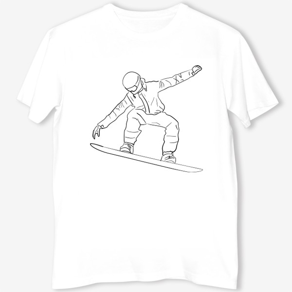 Футболка &laquo;Сноубордист в полете. Спортсмен на сноуборде. Черно-белый скетч&raquo;