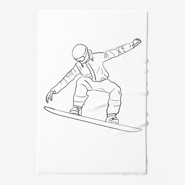 Полотенце «Сноубордист в полете. Спортсмен на сноуборде. Черно-белый скетч»