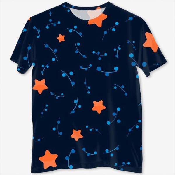 Футболка с полной запечаткой «Оранжевые звёзды в ночном небе. »