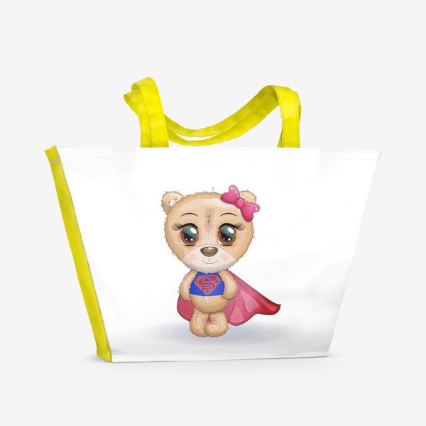 Пляжная сумка «Мишка супер-герой в плаще летит на помощь»