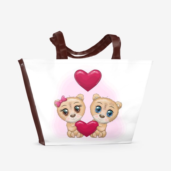 Пляжная сумка «Влюбленные мишки с сердечком, 14 февраля»