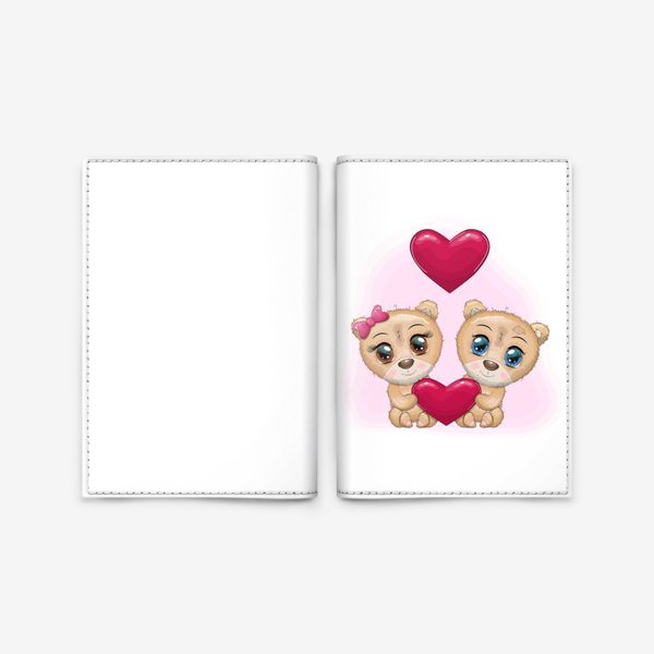 Обложка для паспорта «Влюбленные мишки с сердечком, 14 февраля»