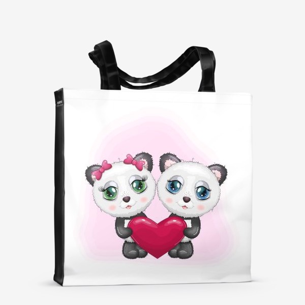 Сумка-шоппер «Влюбленные панды с сердечком, 14 февраля»