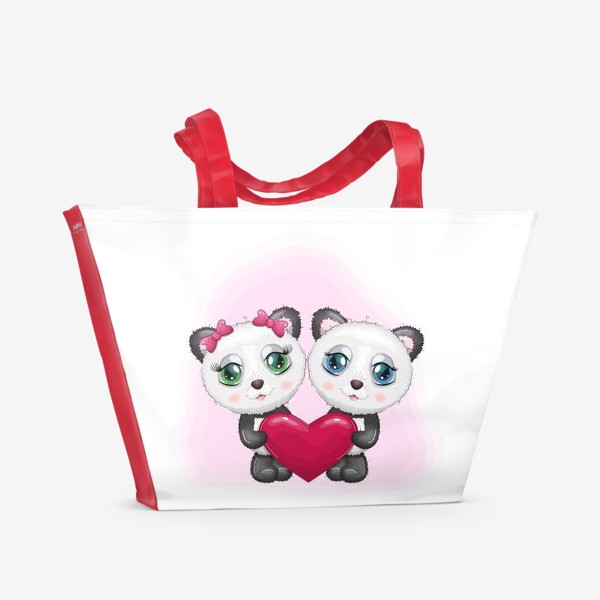 Пляжная сумка &laquo;Влюбленные панды с сердечком, 14 февраля&raquo;
