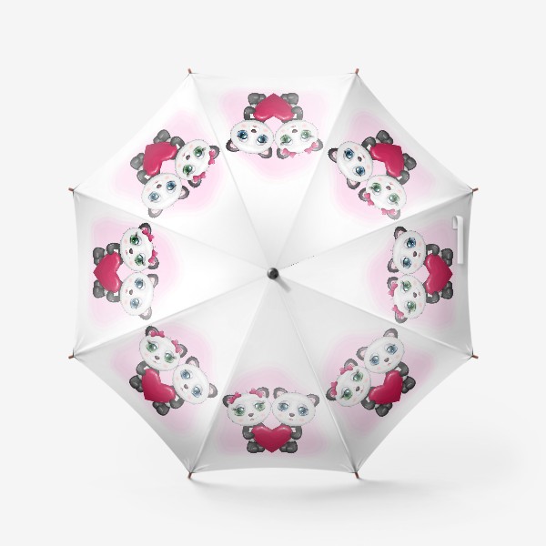 Зонт «Влюбленные панды с сердечком, 14 февраля»