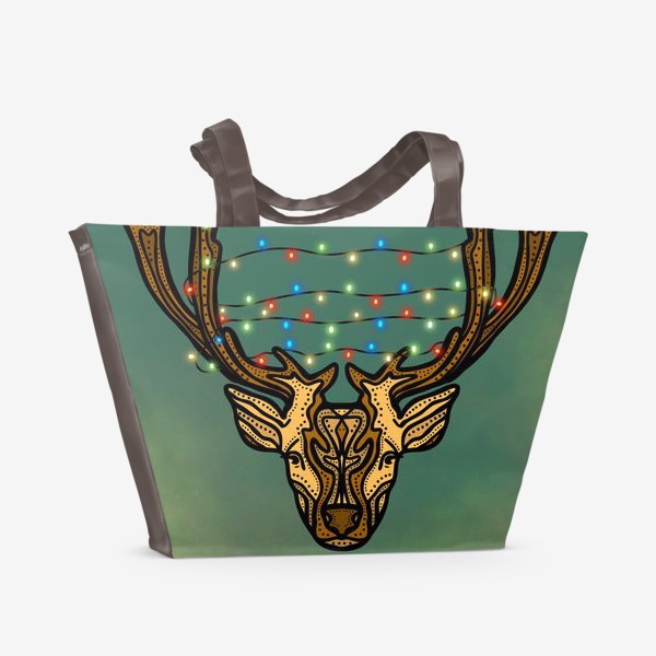 Пляжная сумка «Новогодний олень с гирляндой»