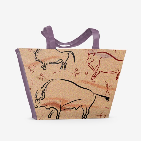 Пляжная сумка «Охота на быков. Наскальная живопись.»