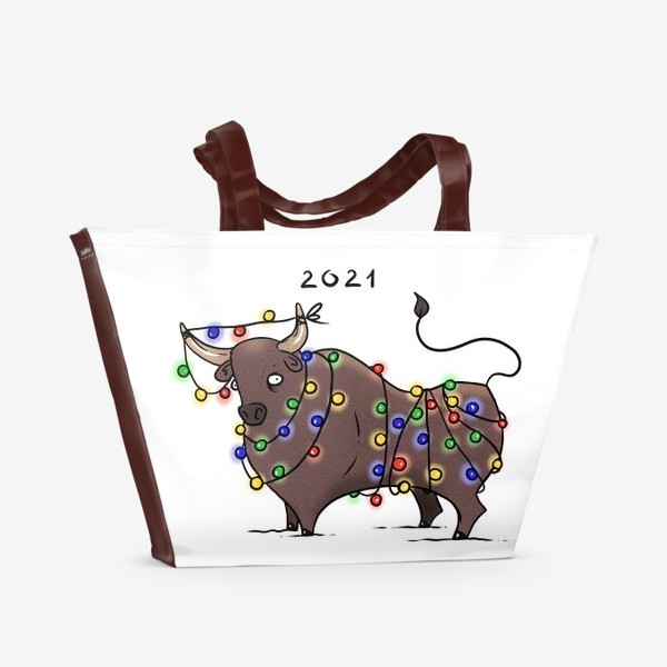 Пляжная сумка «Бык с гирляндой. 2021 »