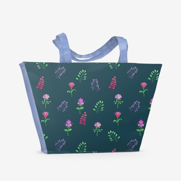 Пляжная сумка «Разные цветочки на темном фоне»