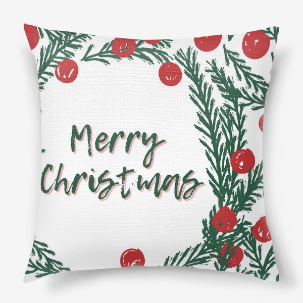 Подушка «Merry Christmas и еловые ветки»
