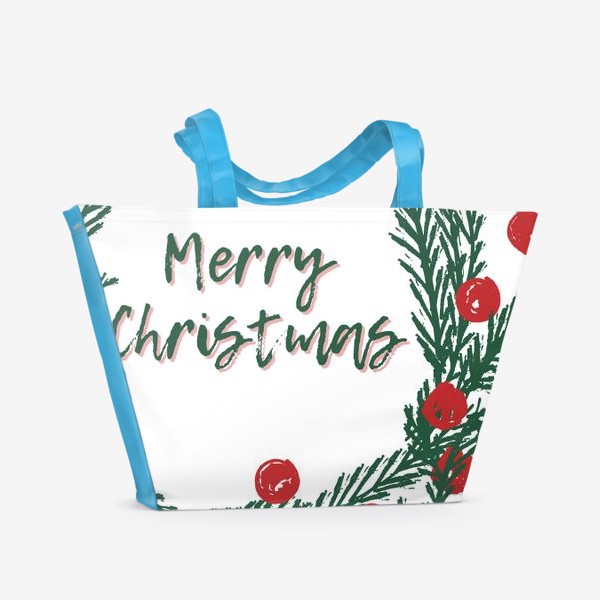 Пляжная сумка «Merry Christmas и еловые ветки»