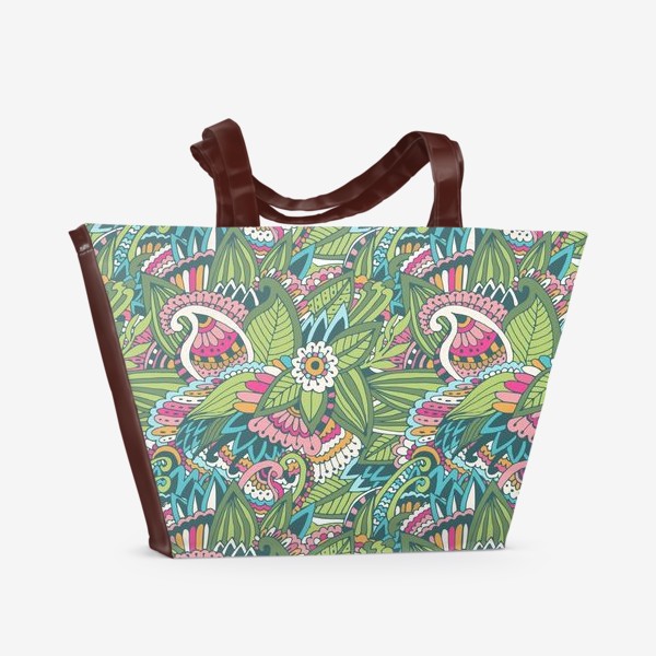 Пляжная сумка &laquo;Оригинальный растительный узор. Дудлинг, графика.&raquo;