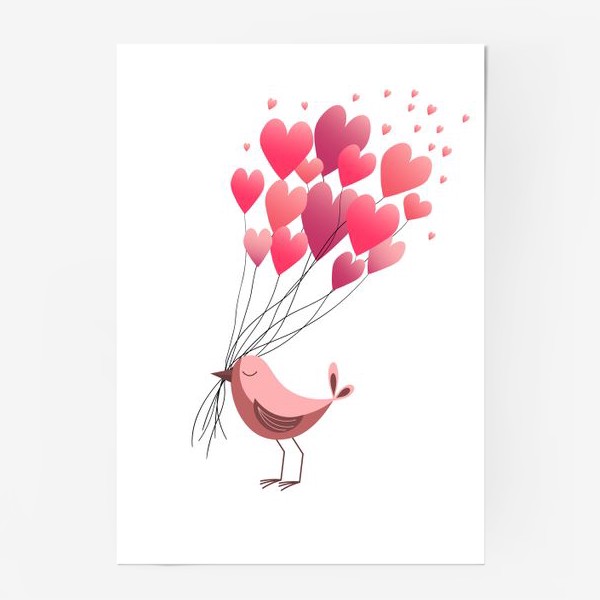 Постер «Птичка и сердца»