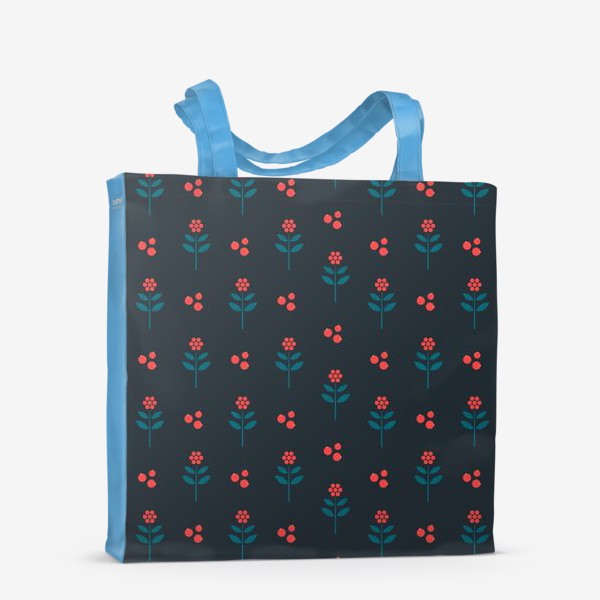 Сумка-шоппер «Орнамент цветы и ягоды на темном фоне»