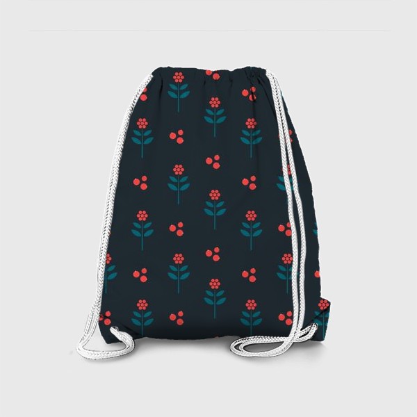 Рюкзак «Орнамент цветы и ягоды на темном фоне»