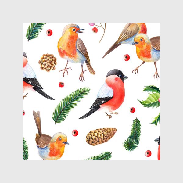 Шторы «Зимние птицы с ягодами»
